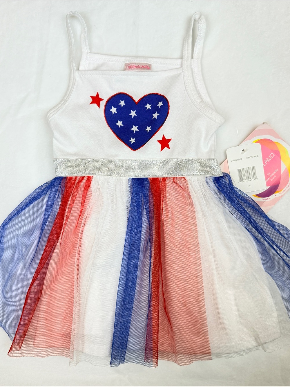 NWT Youngland 2T Patriotic Tulle Dress Red White Blue July 4th Toddler Girl